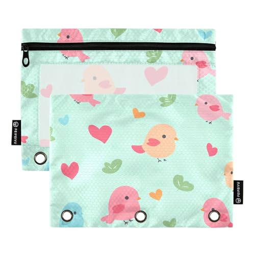 Foiosoh 2er-Pack bunte Vogel und herzgrün 3 Ringe Stifttaschen tragbare transparente Stifttaschen mit Reißverschluss für Schule Schreibgeräte Aufbewahrung Zubehör Foiosoh 2er-Pack bunte Vogel und herzgrün 3 Ringe Stifttaschen tragbare transparente Stifttaschen mit Reißverschluss für Schule Schreibgeräte Aufbewahrung Zubehör von Foiosoh