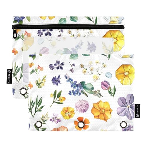 Foiosoh 2er-Pack bunte wilde Blumen Bleistifttaschen 3 Ringe leichte Reißverschluss Federmäppchen für Schule Büro College Zubehör Foiosoh 2er-Pack bunte wilde Blumen Bleistifttaschen 3 Ringe leichte Reißverschluss Federmäppchen für Schule Büro College Zubehör von Foiosoh