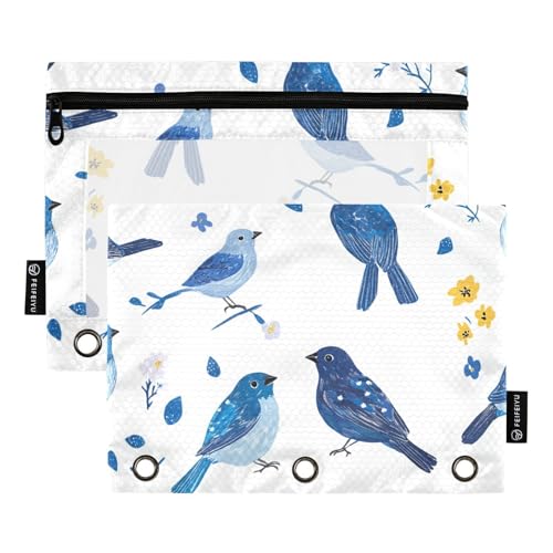 Foiosoh 2er Pack schicke Indigo Bunting Vögel weiße Stifttaschen, 3 Ringbuch tragbare Ringbuch-Stifttaschen mit Reißverschluss und klarem Fenster zur Aufbewahrung von Schulbedarf Foiosoh 2er Pack schicke Indigo Bunting Vögel weiße Stifttaschen, 3 Ringbuch tragbare Ringbuch-Stifttaschen mit Reißverschluss und klarem Fenster zur Aufbewahrung von Schulbedarf von Foiosoh