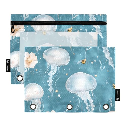 Foiosoh 2er-Pack süße Qualle blau-grün 3 Ringe Bleistifttaschen leichte transparente Taschen mit Reißverschluss für die Lagerung von Schulbedarf Foiosoh 2er-Pack süße Qualle blau-grün 3 Ringe Bleistifttaschen leichte transparente Taschen mit Reißverschluss für die Lagerung von Schulbedarf von Foiosoh
