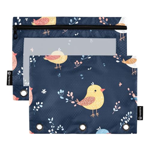 Foiosoh 2er-Pack süße Vogel Marineblau Stiftetaschen 3 Ringe große Kapazität glatte Reißverschluss Pull Stifttaschen für Büroveranstalter Foiosoh 2er-Pack süße Vogel Marineblau Stiftetaschen 3 Ringe große Kapazität glatte Reißverschluss Pull Stifttaschen für Büroveranstalter von Foiosoh