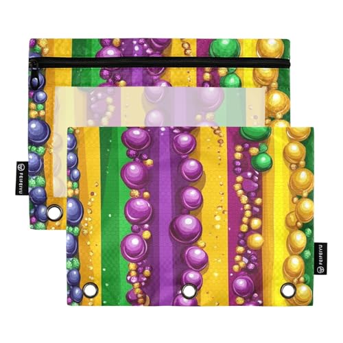 Foiosoh 2er Set Karneval Perlen Lila und Gelb mit 3 Ringen Federtaschen Große Kapazität Transparente Stifttaschen mit Reißverschluss für Schule Schreibgeräte Aufbewahrungszubehör von Foiosoh