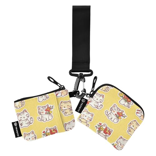 Foiosoh Bengalkatzen Gelbe Damen-Münztaschen Kartenhalter kompakte Größe Reißverschluss Bargeld Geldbörse mit Handgelenkschlaufe für Männer Frauen 2 Packungen, Bengalkatzen, Gelb, 1 size, Modern von Foiosoh