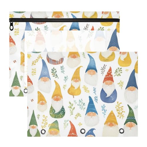 Foiosoh Binder-Federmäppchen, stabile 3-Lochung für A4-Papier, Briefe, 2 Stück, für Lehrer, Schulanfang, buntes Zwergmuster, Beige Foiosoh Binder-Federmäppchen, stabile 3-Lochung für A4-Papier, Briefe, 2 Stück, für Lehrer, Schulanfang, buntes Zwergmuster, Beige von Foiosoh