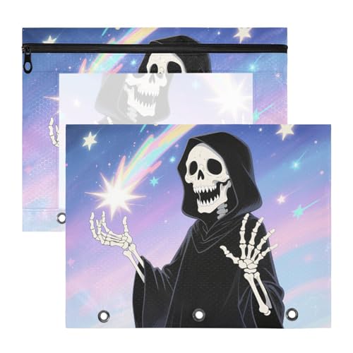 Foiosoh Binder-Federmäppchen, tragbare Taschenordner für A4-Papier, Briefe, 2 Stück, Studenten, Zuhause, Skelettmuster und Stern Foiosoh Binder-Federmäppchen, tragbare Taschenordner für A4-Papier, Briefe, 2 Stück, Studenten, Zuhause, Skelettmuster und Stern von Foiosoh