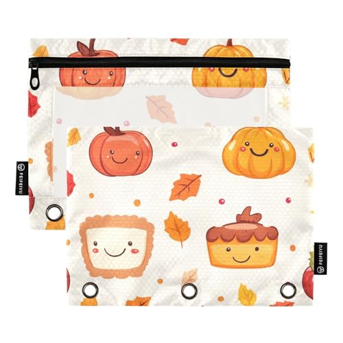 Foiosoh Binder-Federmäppchen mit Kürbis und Blättern, leicht, mit Reißverschluss, für Schule, Schreibutensilien, Aufbewahrungszubehör, 2 Stück von Foiosoh