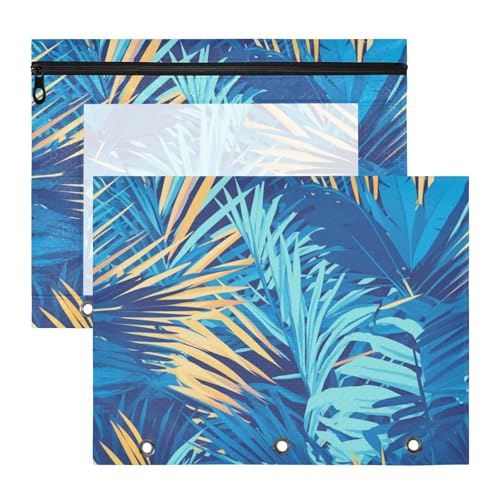 Foiosoh Binder-Federmäppchen mit Reißverschluss, 3-Loch-Tasche für A4-Papier, Briefe, 2 Stück, Lehrer, Klassenzimmer, Palmblattblau Foiosoh Binder-Federmäppchen mit Reißverschluss, 3-Loch-Tasche für A4-Papier, Briefe, 2 Stück, Lehrer, Klassenzimmer, Palmblattblau von Foiosoh