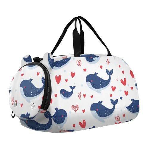 Foiosoh Blaue Valentine Whale Love Duffel Turnbeutel mit Schuhfach, leichtes Handgepäck für Reisen, Sport, Duffel, Weekender von Foiosoh