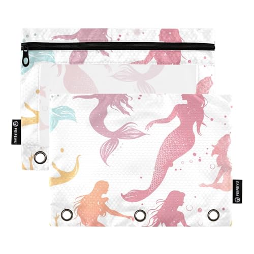 Foiosoh Blue Fish Freshness Federmäppchen für 3 Ringe, mit glattem Reißverschluss zur Aufbewahrung von Schulbedarf, 2 Stück, Beauty Mermaid weiß, One Size, Modern / Passgenau Foiosoh Blue Fish Freshness Federmäppchen für 3 Ringe, mit glattem Reißverschluss zur Aufbewahrung von Schulbedarf, 2 Stück, Beauty Mermaid weiß, One Size, Modern / Passgenau von Foiosoh