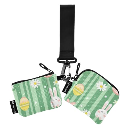 Foiosoh Bowknot Daisy Egg Green Damen Kartenetuis Kleingeldhalter Kleingeld Halter Klein Tragbar Reißverschluss Armband Geldbörse mit Reißverschlusstasche für Männer Frauen 2 Stück, Bowknot Daisy Egg von Foiosoh