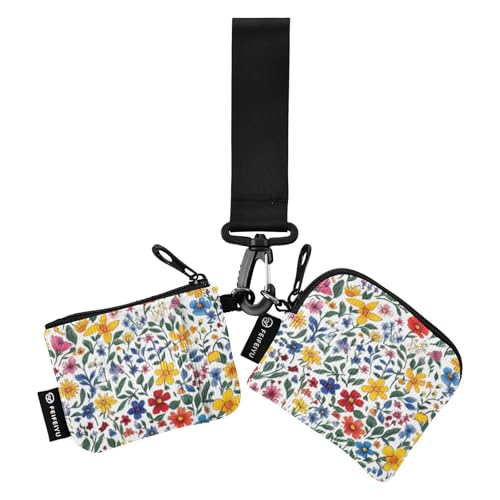 Foiosoh Bunte Blumen Damen Geldbörsen Kartenetuis klein tragbar Visitenkartenetui Geld Organizer mit Reißverschluss Münzfach für Arbeit Reisen 2 Stück, Mehrfarbiges Blumenmuster, 1 size, Modern von Foiosoh
