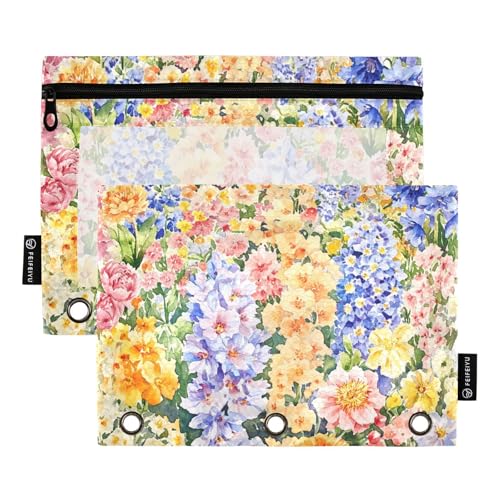 Foiosoh Bunte Federmäppchen mit 3 Ringen, großes Federmäppchen mit transparentem Fenster, für Büro-Organizer, 2 Stück von Foiosoh