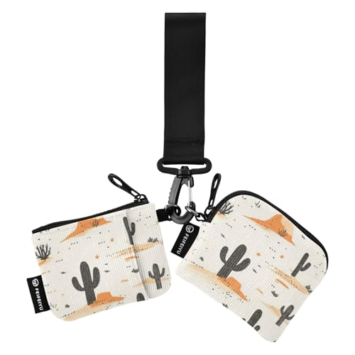 Foiosoh Cactus and Vast Wilderness Damen Münzgeldbörse Kartenhalter klein tragbar Kartenetui Geld Organizer mit Schlüsselanhänger für Arbeit Reisen 2 Packungen, Kaktus und weite Wildnis beige, 1 size von Foiosoh