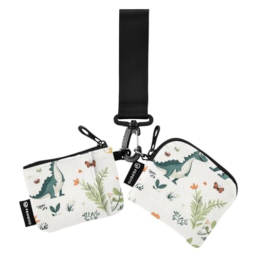 Foiosoh Cartoon-Dinosaurier und Pflanzen, Dual-Handgelenk-Geldbörsen für Damen, klein, tragbar, Kleingeldbörse mit Handgelenkschlaufe für Männer und Frauen, 2 Stück, Cartoon-Dinosaurier und Pflanze von Foiosoh