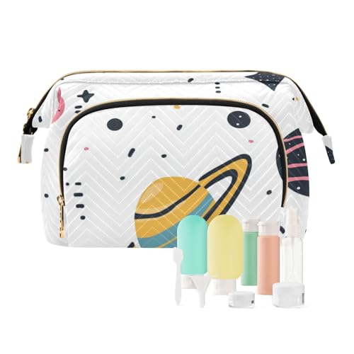 Foiosoh Cartoon Liebe Herzen Blau Kulturbeutel Wesentliche Kosmetische Reisetaschen Für Frauen Frauen Bargeldbörse für Kosmetische Lagerung, Außen Planeten und Alphabet, 1 größe, Cartoon, von Foiosoh