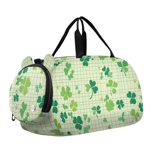 Foiosoh Clover and Check Green Duffel Turnbeutel mit Schuhfach Multifunktionales Handgepäck für Reisen, Schwimmen, Tanz, Ballett von Foiosoh