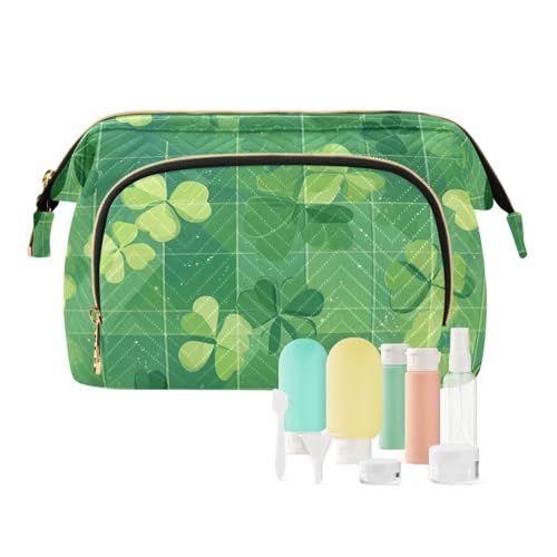 Foiosoh Clovers Ans Line Beige Kosmetiktasche Wasserdicht Kosmetiktasche Organizer Damen Geldbeutel für Reisekock, Kleeblume Glückgrün, 1 size, Cartoon, Kleeblatt Glückgrün, 1 size, Cartoon von Foiosoh