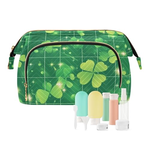 Foiosoh Clovers Ans Line Kosmetiktasche, wasserdicht, Kosmetiktasche, Organizer, Damen-Münzgeldbörse für Reisezubehör, Beige, Kleeblatt- und Sternenmuster, 1 size, Cartoon von Foiosoh