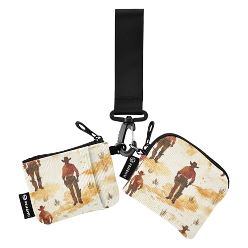 Foiosoh Cowboy und Vast Desert Dual Coin Purse Kreditkartenetui Geldbörse Dünn Flach Reißverschluss Münzbörse Geldbörse Geldbörse mit Handgelenkschlaufe für Damen Herren 2 Stück, Cowboy und weite von Foiosoh