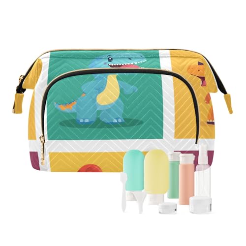 Foiosoh Cowgirl, Cowboy-Kaktus-Set, Make-up-Tasche, Essentials Make-up-Tasche für Damen, Münzbörse für persönliche Gegenstände, Cartoon-Dino-Karo, 1 size, Cartoon von Foiosoh