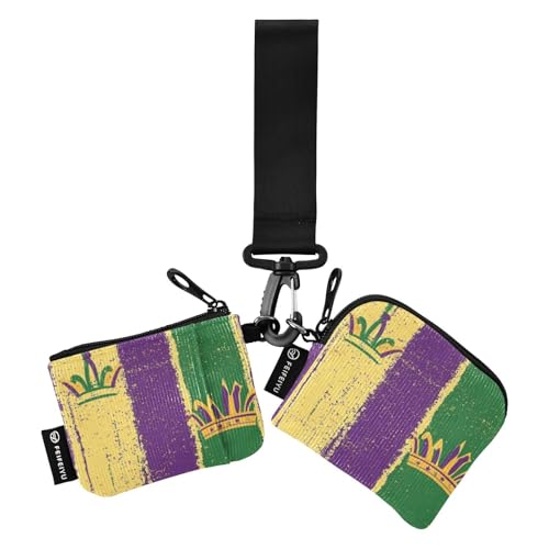 Foiosoh Crown Line and Stripe Background Women's Wallets Card Cases Large Capacity Wristlet Wallet Key Holder with Keychain for Ladies Girls 2 Packs, Kronenlinie und Streifen-Hintergrund, 1 size von Foiosoh