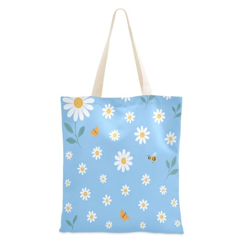 Foiosoh Daisy Blue Tote Canvas Bag Casual Sping Book Bag for Gym Travel Work von Foiosoh