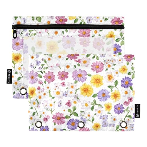 Foiosoh Dryad Beauty Federmäppchen mit 3 Ringen, Sommerblumen, leicht, glatt, Reißverschluss, für Büro-Organizer, 2 Stück von Foiosoh