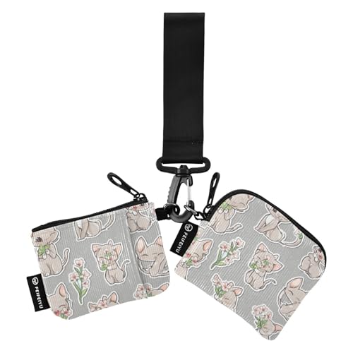 Foiosoh Easter Cornish Rex Cats Silver Damen Dual Wallets Busniess Kartenetuis Klein Abnehmbare Damen Geld Organizer mit Reißverschluss Münzfach für Arbeit Reisen 2 Stück, Ostern Cornish Rex Katzen von Foiosoh