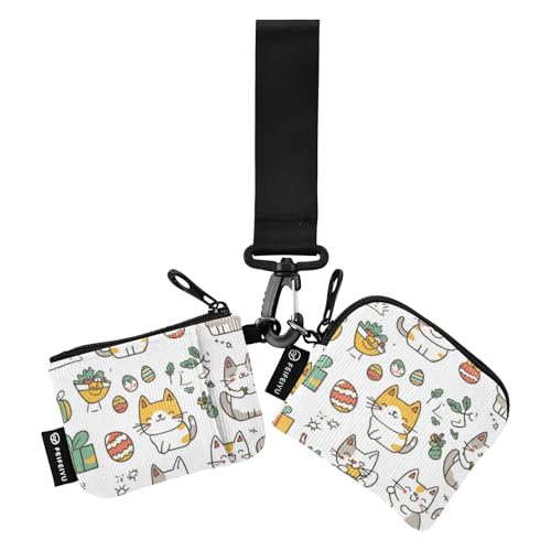 Foiosoh Easter Laperm Cats White Women Dual Wallets Busniess Card Cases Cute Fashion Women's Money Organizers with Zipper Coin Pocket for Men Women 2 Packs, Ostern LaPerm Katzen weiß, 1 size, Modern von Foiosoh
