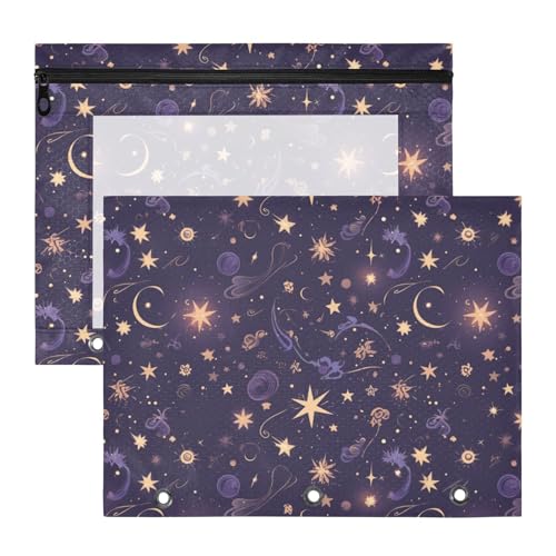 Foiosoh Federmäppchen, 3 Löcher, 3 Ringe, Tasche für A4-Papier, Briefe, 2 Stück, Studenten, Zuhause, niedliche Cartoon-Sterne, Lila Foiosoh Federmäppchen, 3 Löcher, 3 Ringe, Tasche für A4-Papier, Briefe, 2 Stück, Studenten, Zuhause, niedliche Cartoon-Sterne, Lila von Foiosoh