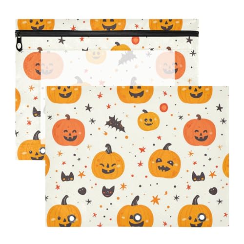 Foiosoh Federmäppchen, Mehrzwecktasche mit 3 Ringen, für A4-Papier, Briefe, 2 Stück, Studenten, Klassenzimmer, Kürbis und Sterne, Beige Foiosoh Federmäppchen, Mehrzwecktasche mit 3 Ringen, für A4-Papier, Briefe, 2 Stück, Studenten, Klassenzimmer, Kürbis und Sterne, Beige von Foiosoh