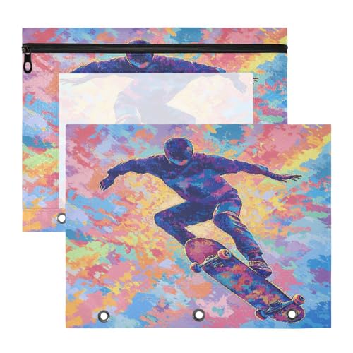 Foiosoh Federmäppchen, stabiler Stifthalter für A4-Papier, Briefe, 2 Stück, Studenten, Kunstbedarf, Aufbewahrung, Skateboard-Muster von Foiosoh
