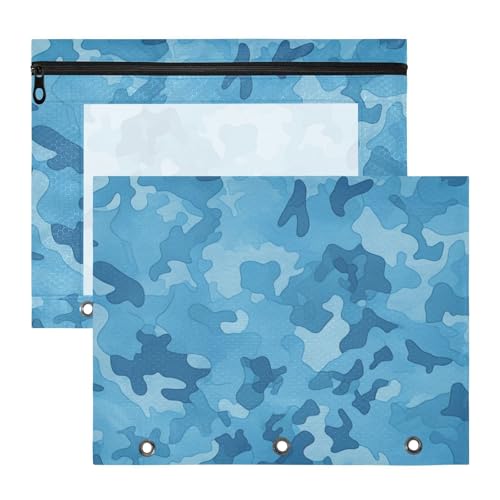 Foiosoh Federmäppchen, tragbar, Taschenordner für A4-Papier, Briefe, 2 Stück, Studenten, Kunstbedarf, Aufbewahrung, Dunkelblau, Camouflage von Foiosoh