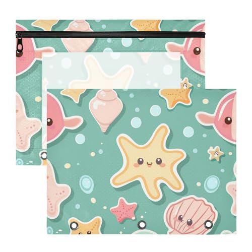 Foiosoh Federmäppchen aus Kunststoff, für A4-Papier, Briefe, 2 Stück, für Schüler, Schulanfang, Meerestierblau, 2 Stück Foiosoh Federmäppchen aus Kunststoff, für A4-Papier, Briefe, 2 Stück, für Schüler, Schulanfang, Meerestierblau, 2 Stück von Foiosoh