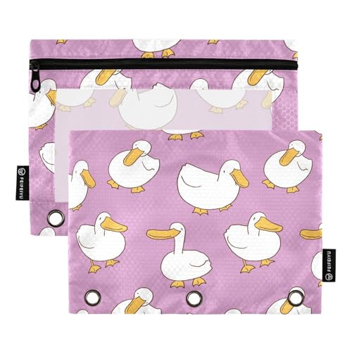 Foiosoh Federmäppchen für 3 Ringe, tragbar, glatt, mit Reißverschluss, für Büro-Organizer, 2 Stück, Entenweiß und Pfirsich von Foiosoh