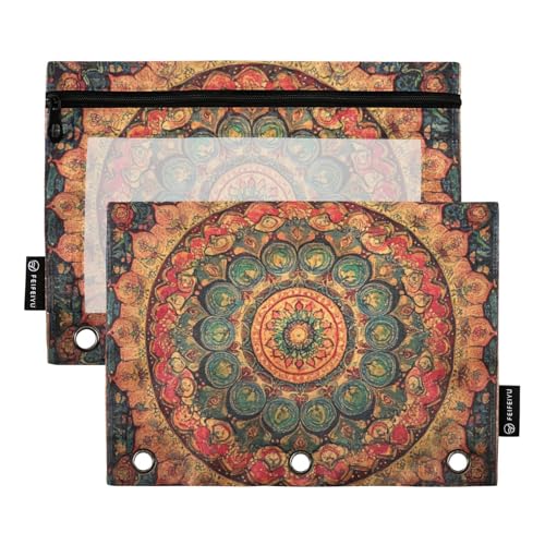 Foiosoh Federmäppchen im Boho-Blumen-Design für 3 Ringe, groß, transparent, mit Reißverschluss, für Schule, Schreibutensilien, Aufbewahrungszubehör, 2 Stück von Foiosoh