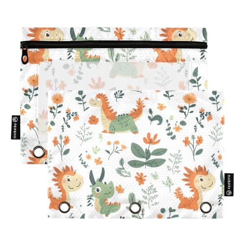 Foiosoh Federmäppchen mit 3 Ringen, Cartoon-Motiv, süßes Monster, großes Federmäppchen mit transparentem Fenster, für Büro-Organizer, 2 Stück von Foiosoh