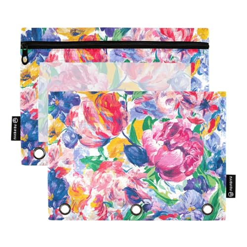 Foiosoh Federmäppchen mit 3 Ringen, bunt, mit Reißverschluss, für Schreibtisch-Organizer, 2 Stück von Foiosoh