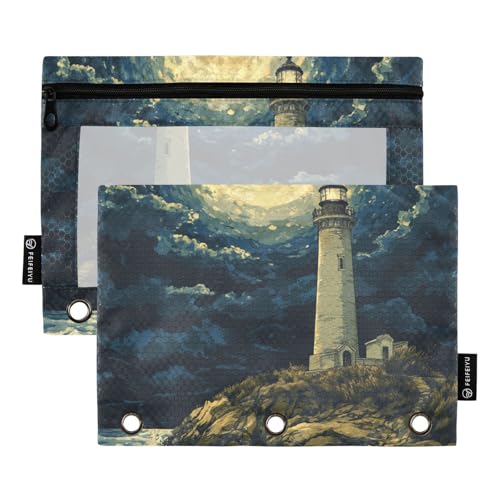 Foiosoh Federmäppchen mit 3 Ringen, großes Federmäppchen mit transparentem Fenster, für Schule, Schreibutensilien, Aufbewahrungszubehör, 2 Stück von Foiosoh