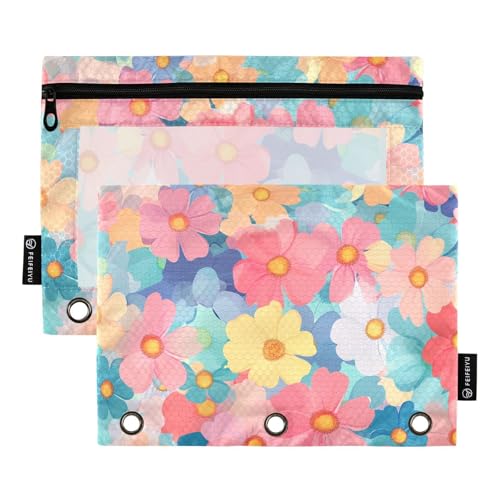 Foiosoh Federmäppchen mit 3 Ringen, mit transparentem Fenster, für Schule, Schreibutensilien, Aufbewahrung, 2 Stück von Foiosoh