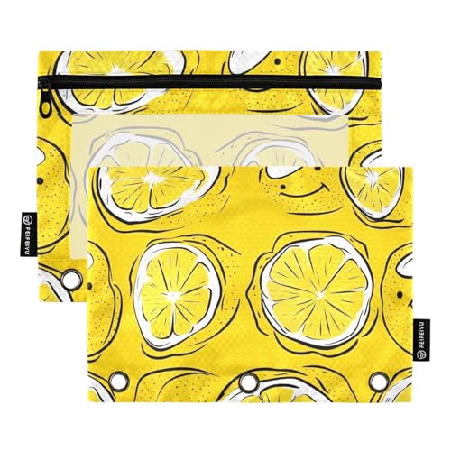 Foiosoh Federmäppchen mit 3 Ringen, multifunktional, mit Reißverschluss, für Schule, Schreibutensilien, Aufbewahrungszubehör, Gelb, 2 Stück von Foiosoh