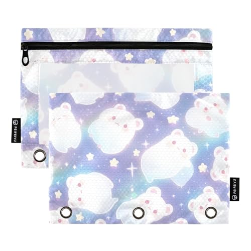 Foiosoh Federmäppchen mit 3 Ringen, multifunktional, transparentes Fenster, mit glattem Reißverschluss, für Schule, Schreibutensilien, Aufbewahrungszubehör, Weiß, 2 Stück von Foiosoh