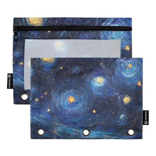 Foiosoh Federmäppchen mit 3 Ringen, multifunktionales Federmäppchen mit Reißverschluss und transparentem Fenster, 2 Stück von Foiosoh