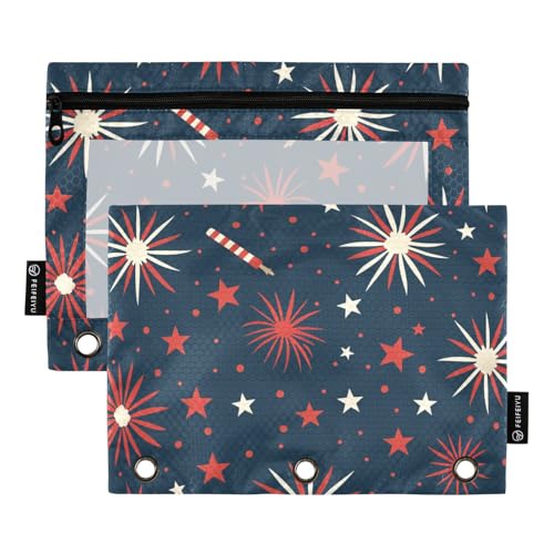 Foiosoh Federmäppchen mit 3 Ringen und rotem Feuerwerk und Sternen, leicht, transparentes Fenster, für Schule, Schreibutensilien, Aufbewahrungszubehör, 2 Stück Foiosoh Federmäppchen mit 3 Ringen und rotem Feuerwerk und Sternen, leicht, transparentes Fenster, für Schule, Schreibutensilien, Aufbewahrungszubehör, 2 Stück von Foiosoh