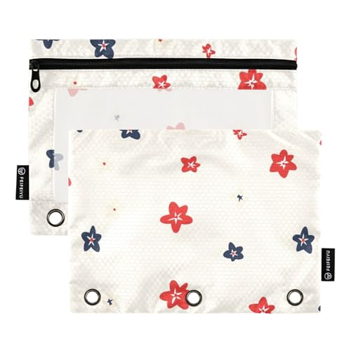 Foiosoh Federmäppchen mit 3 Ringen und roten Blumen, multifunktional, mit Reißverschluss, für Büro-Organizer, 2 Stück von Foiosoh