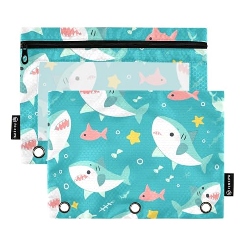 Foiosoh Federmäppchen mit 3 Ringen und transparentem Sichtfenster, mit glattem Reißverschluss, für Schule, Schreibutensilien, Aufbewahrungszubehör, 2 Stück von Foiosoh