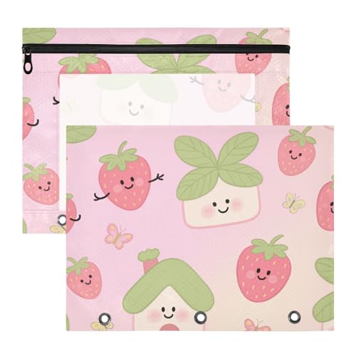 Foiosoh Federmäppchen mit 3 verstärkten Ösen, 3 Ringen, Tasche für A4-Papier, Briefe, 2 Stück, Studenten, Zuhause, Erdbeere und Haus Foiosoh Federmäppchen mit 3 verstärkten Ösen, 3 Ringen, Tasche für A4-Papier, Briefe, 2 Stück, Studenten, Zuhause, Erdbeere und Haus von Foiosoh