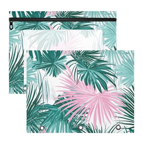 Foiosoh Federmäppchen mit 3 verstärkten Ösen, Aufbewahrungstasche für A4-Papier, Briefe, 2 Stück, für Studenten, Lehrerbedarf, Palmblattgrün von Foiosoh