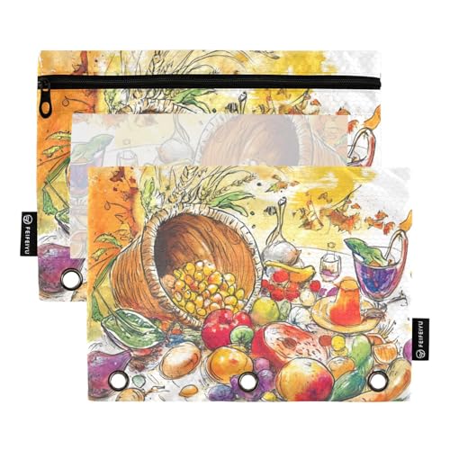 Foiosoh Federmäppchen mit Gemüse-Muster, für 3-Ringe, große Kapazität, glatter Reißverschluss, für Schule, Schreibutensilien, Aufbewahrungszubehör, 2 Stück von Foiosoh
