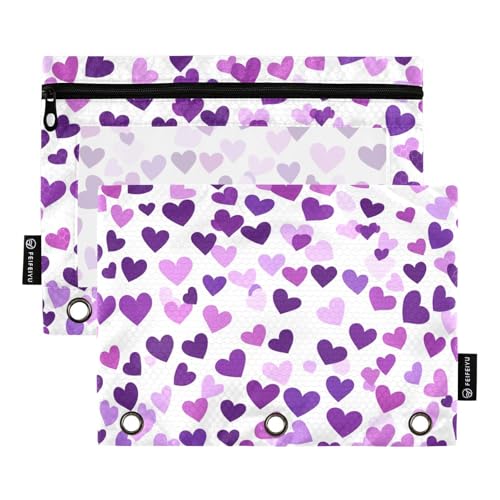 Foiosoh Federmäppchen mit Reißverschluss für Büro-Organizer, Weiß und Lila, kleines Herz, 2 Stück von Foiosoh